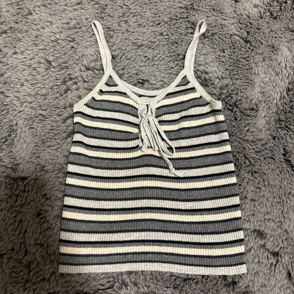 American Eagle Outfitters Black and Cream Striped Tank Top